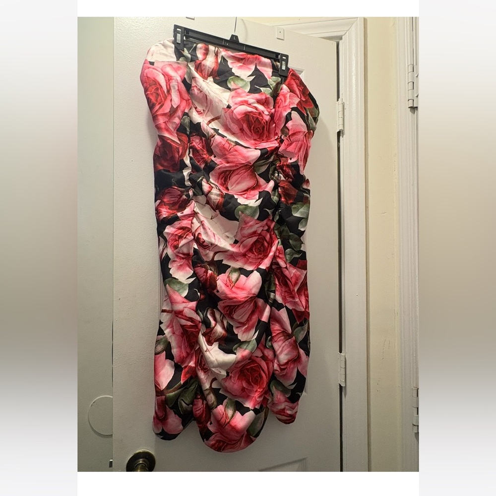Fashion to Figure Strapless Floral Dress - Pink and Green